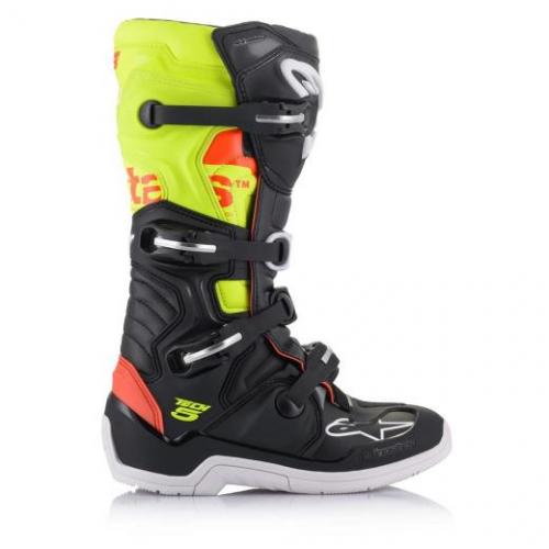 Bota Alpinestars Tech 5 Preto Vermelho Amarelo Fluo