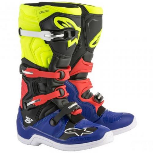 Bota Alpinestars Tech 5 Azul/Preto/Amarelo Flúor/Vermelho