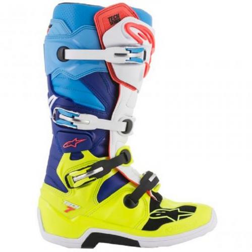 Bota Alpinestars Tech 7 Amarelo/Branco/Azul Ciano