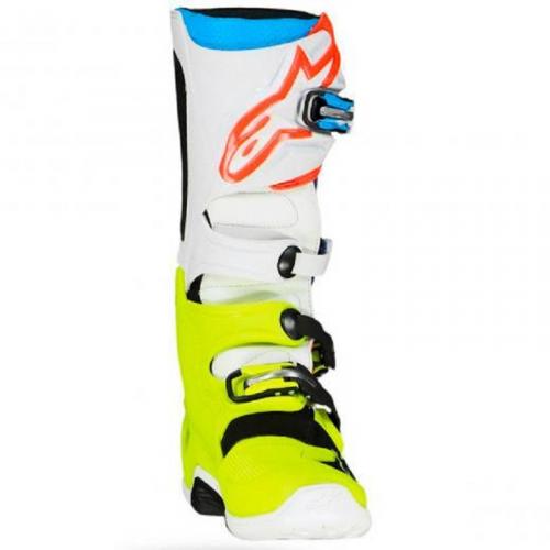 Bota Alpinestars Tech 7 Amarelo/Branco/Azul Ciano